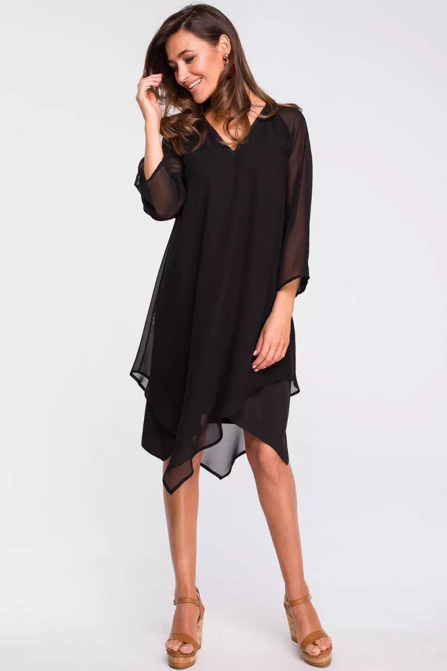 Sukienka wieczorowa oversize szyfonowa asymetryczna czarna