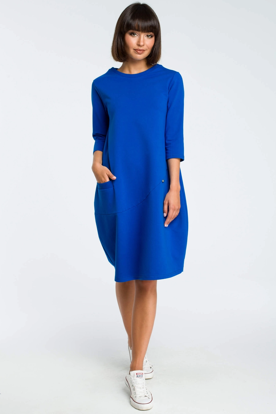 Sukienka dresowa bombka oversize z kieszonką niebieska