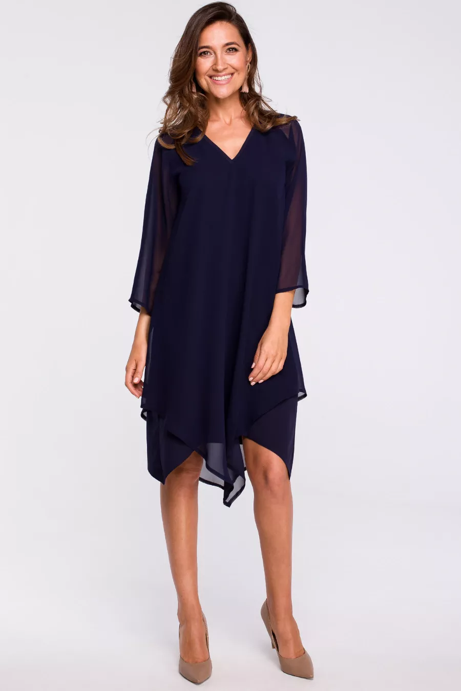Sukienka wieczorowa oversize szyfonowa asymetryczna granat