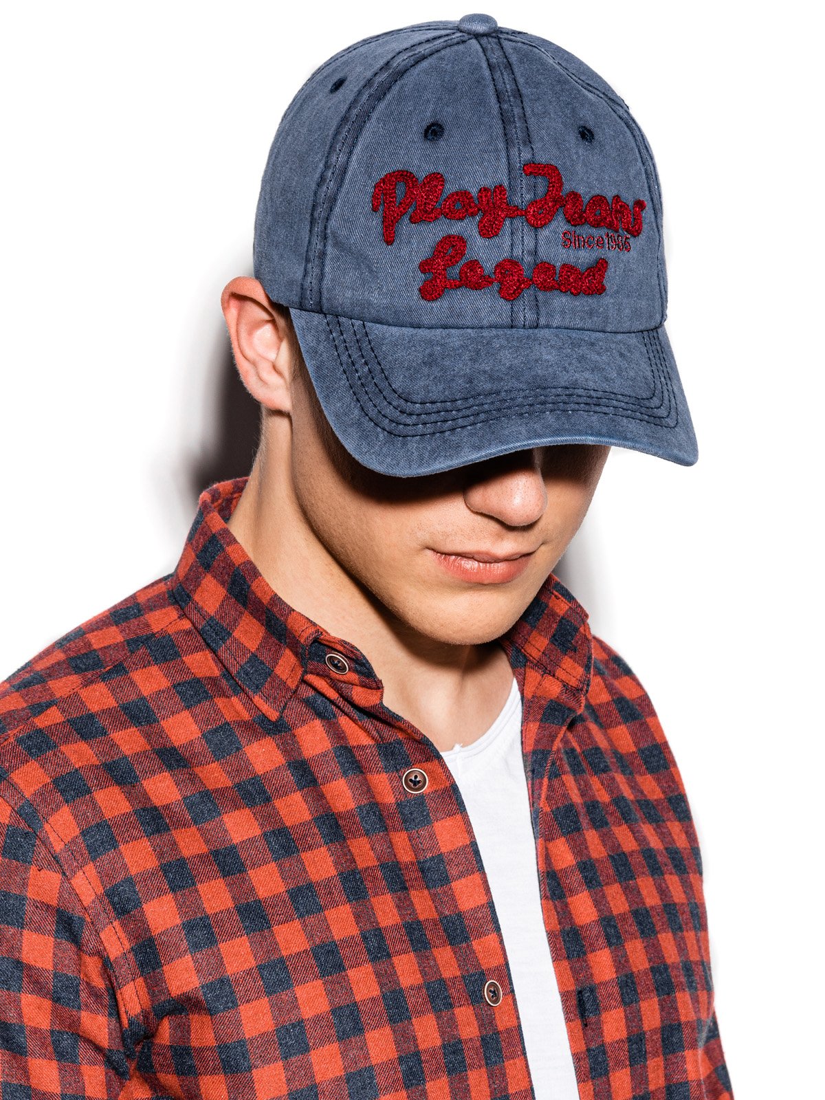 Czapka męska z daszkiem - niebieska H059 - uniwersalny