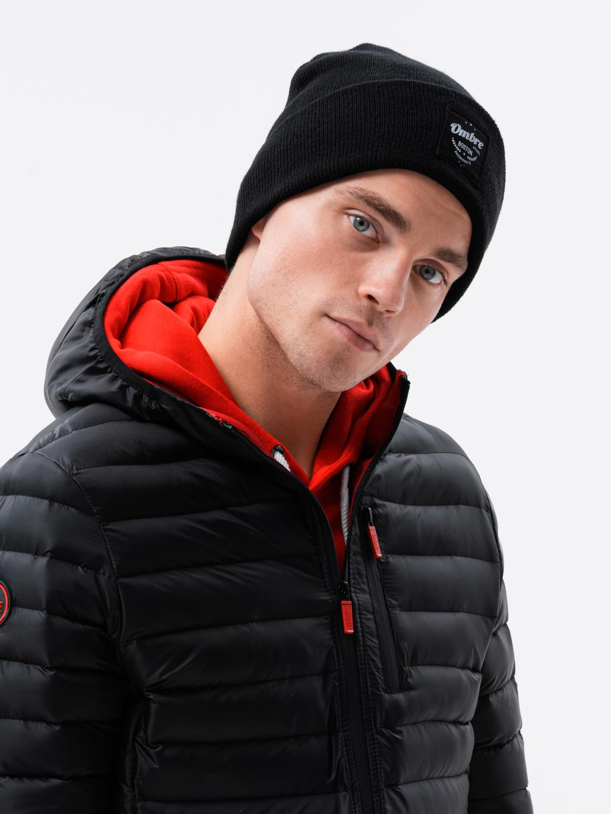 Czapka męska z naszywką - czarna V1 H103 - uniwersalny