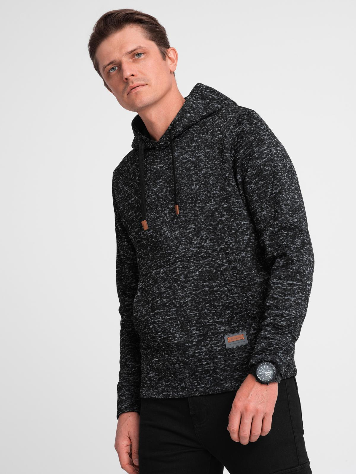 Bluza męska nierozpinana kangurka z kapturem - grafitowy melanż V2 - Rozmiar: M