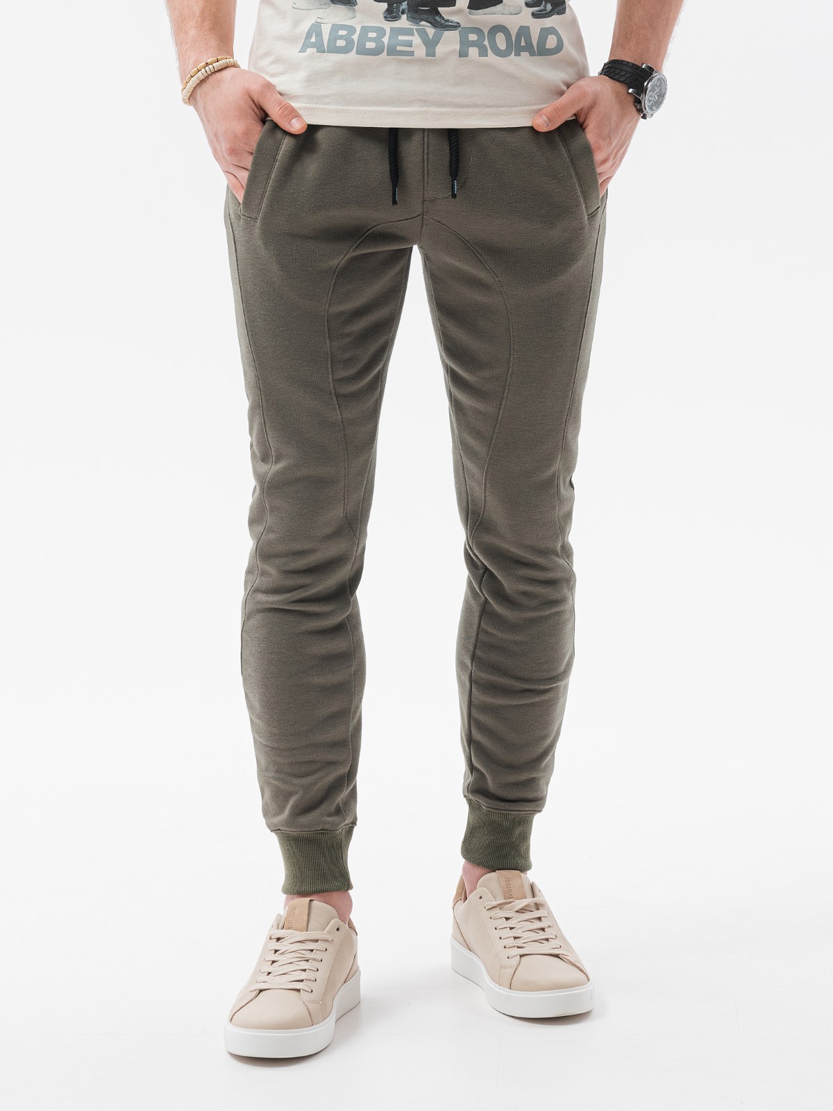 Spodnie męskie dresowe JOGERRY - khaki V16 OM-PABS-0134 - XXL