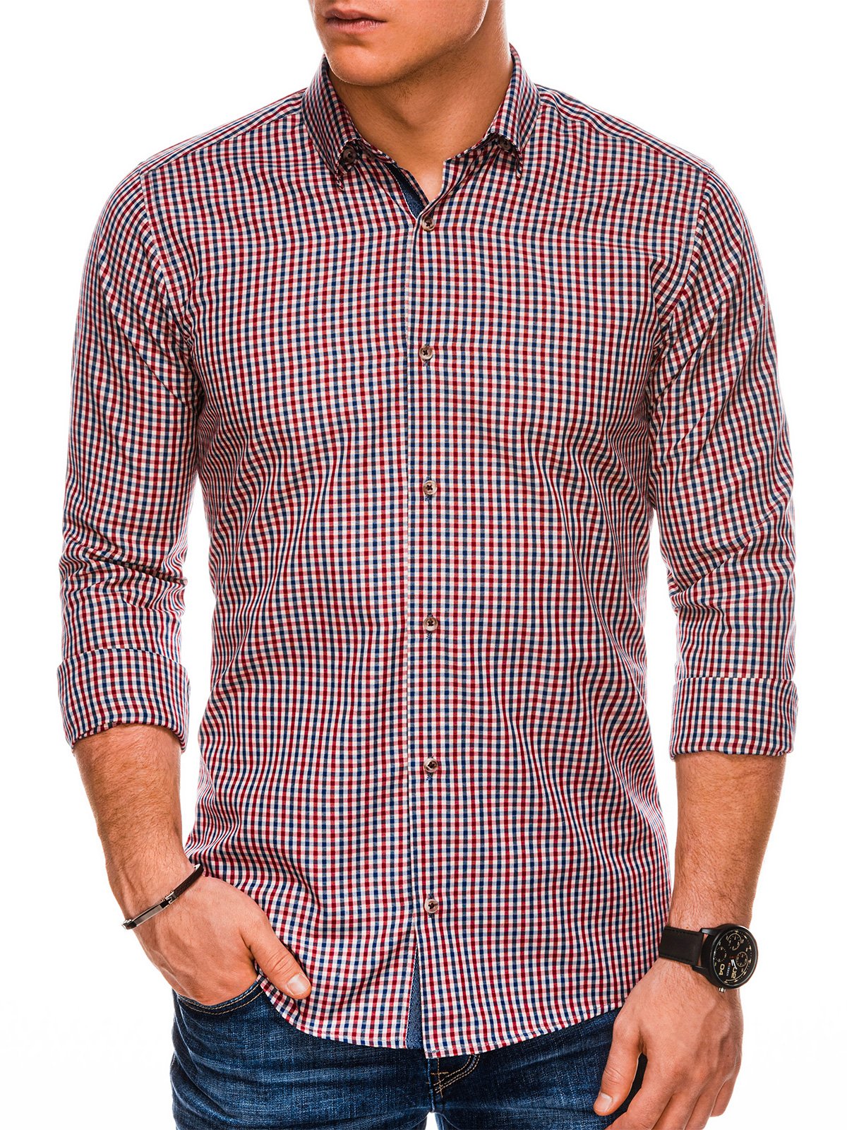 Koszula męska z długim rękawem - czerwona K534 - L