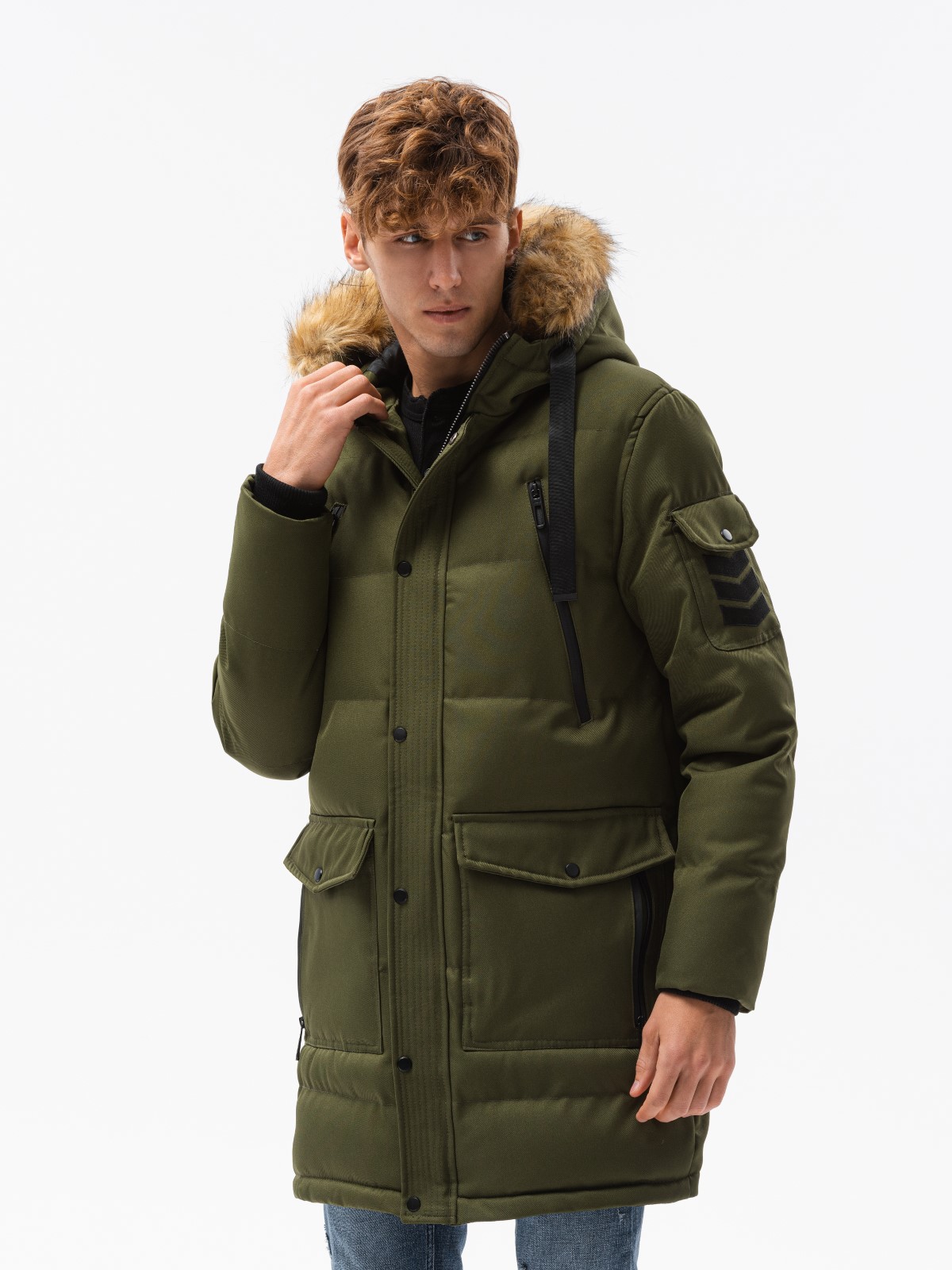 Kurtka męska parka zimowa - oliwkowa V3 OM-JALJ-0132 - L