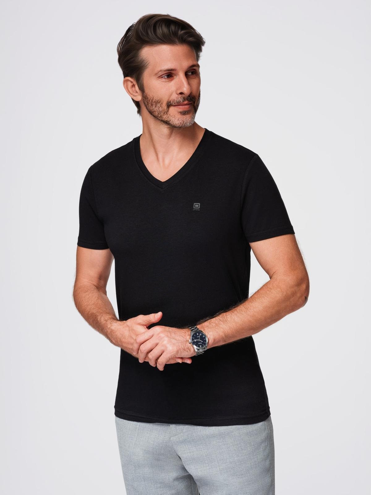 Męski T-shirt V-NECK z elastanem - czarny V3