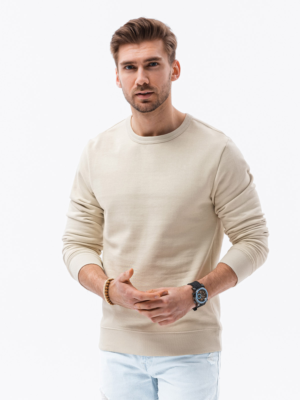 Bluza męska bez kaptura bawełniana - jasnoszara B1146 - M