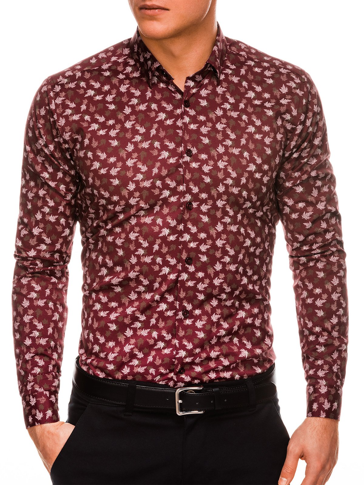 Koszula męska z długim rękawem - bordowa K518 - XL