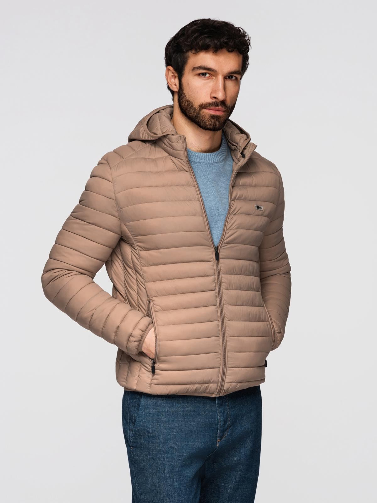 Męska kurtka pikowana pakowana w worek - brązowa V4