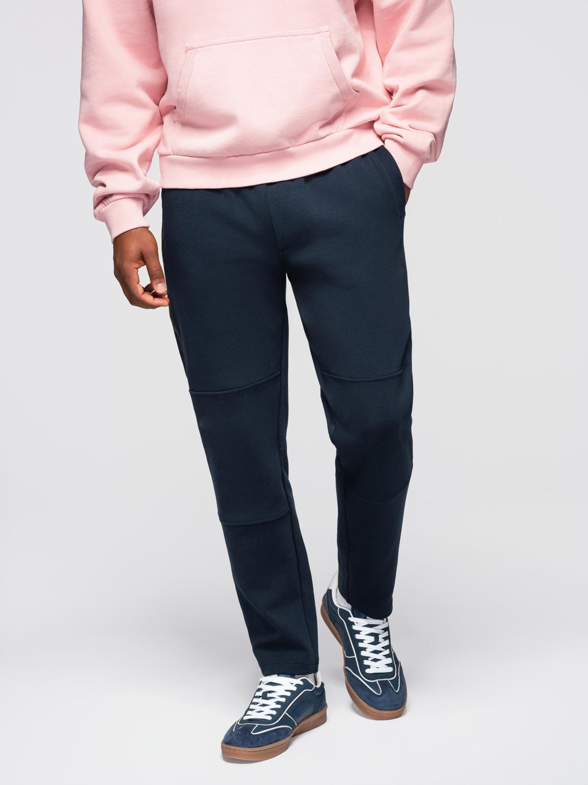 Spodnie męskie dresowe z prostą nogawką i gumowymi detalami – ciemnoniebieskie V2