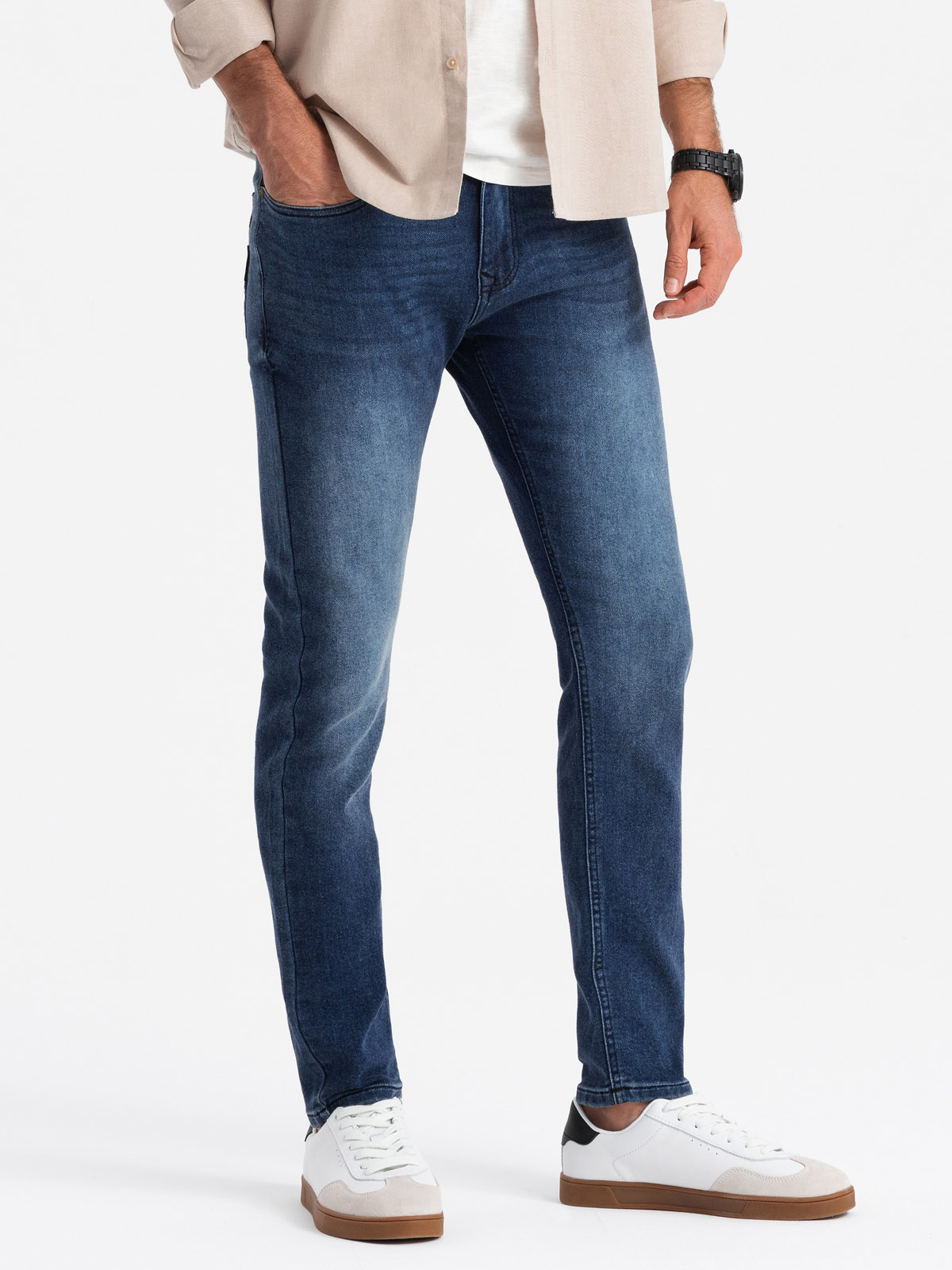 Dopasowane męskie spodnie jeansowe SLIM FIT z elastanem – niebieskie V1 - Rozmiar: M