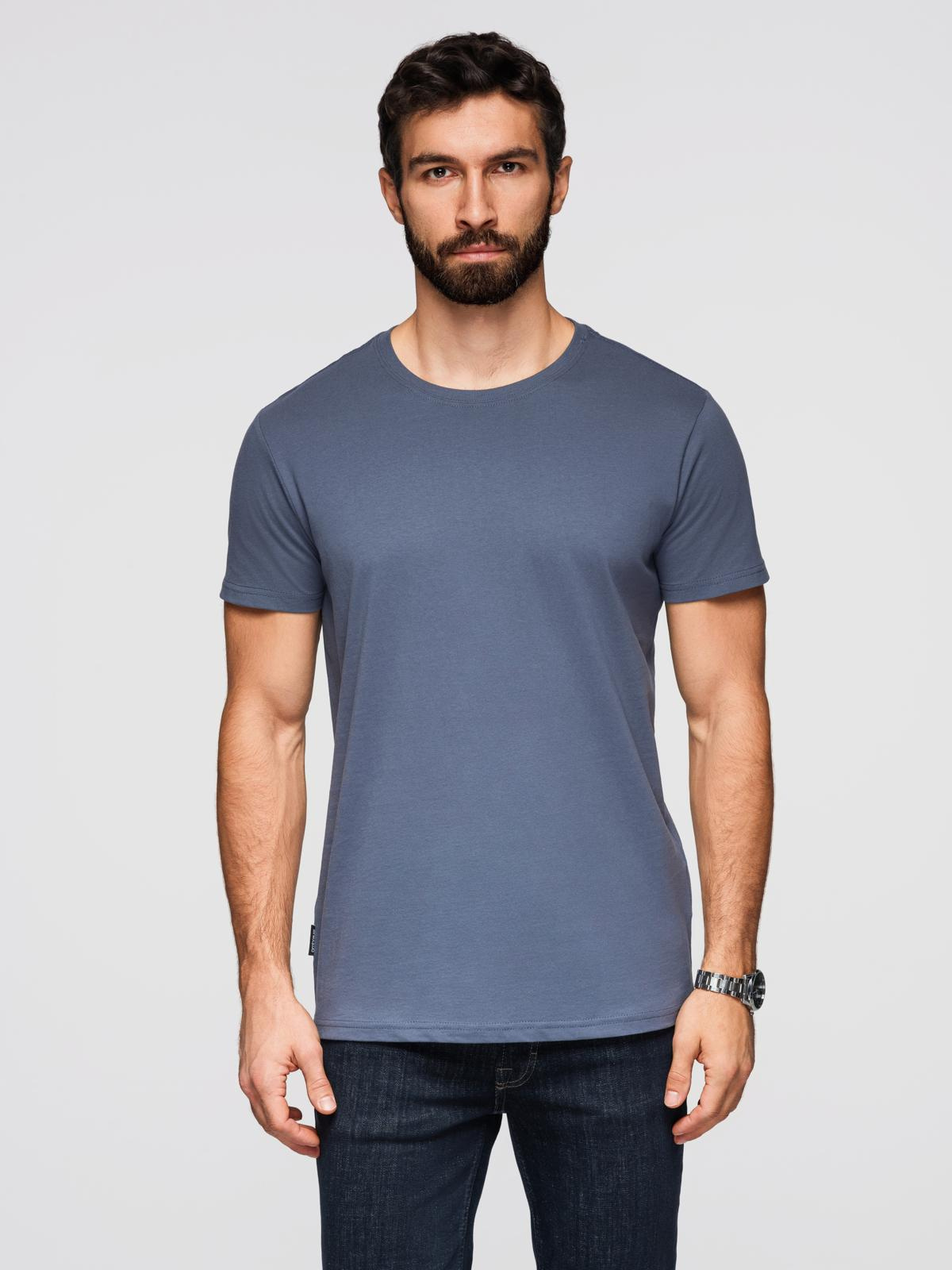 T-shirt męski klasyczny bawełniany BASIC - niebieski denim V7 - Rozmiar: XXL