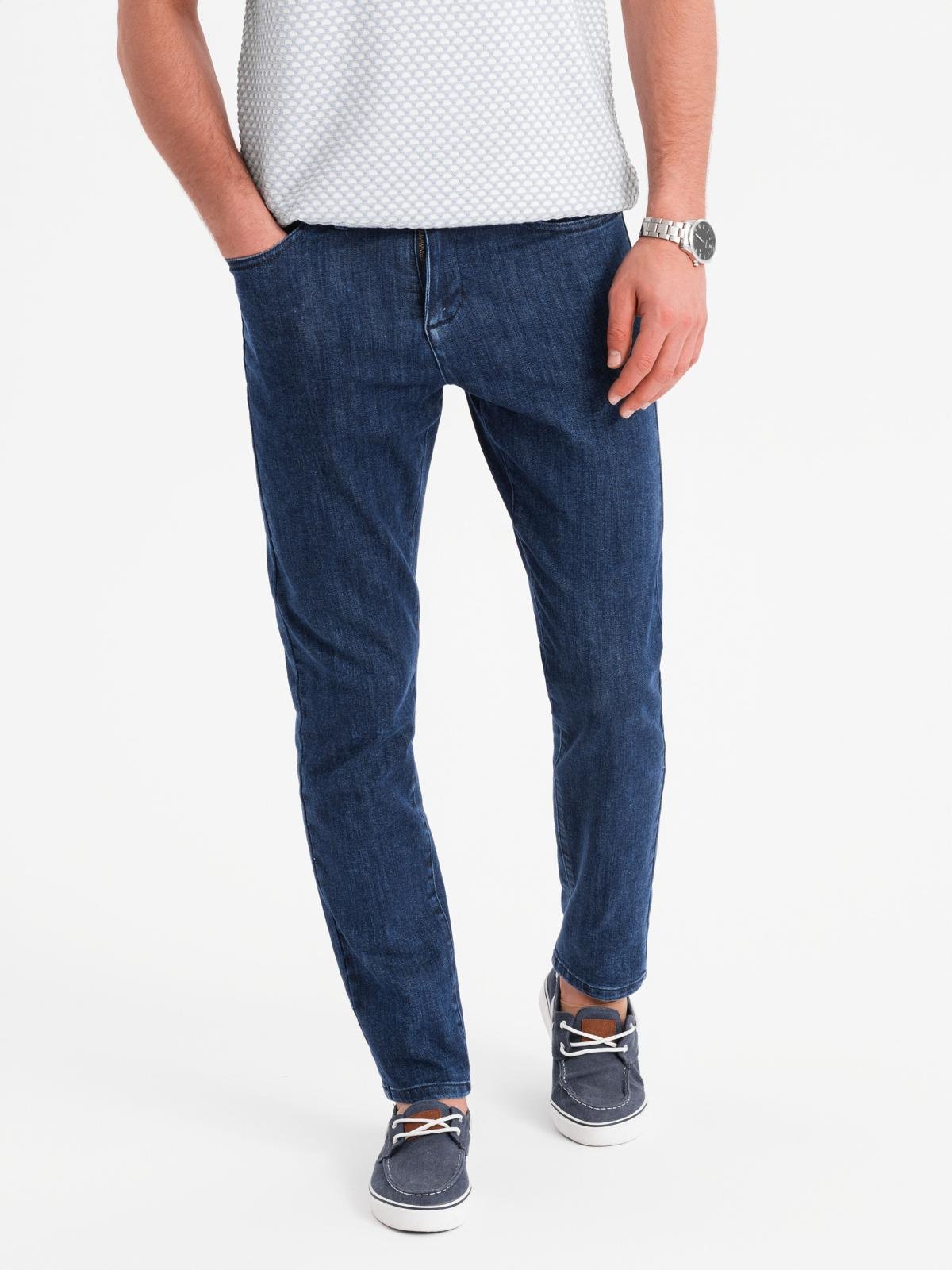 Klasyczne spodnie męskie jeansy SLIM FIT z elastanem – ciemnoniebieskie V3 - Rozmiar: L