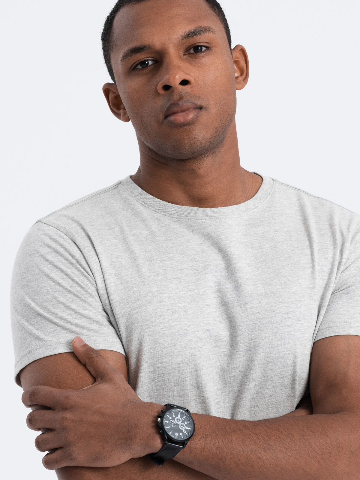 Klasyczny T-shirt męski bawełniany BASIC - szary V3 - Rozmiar: 3XL