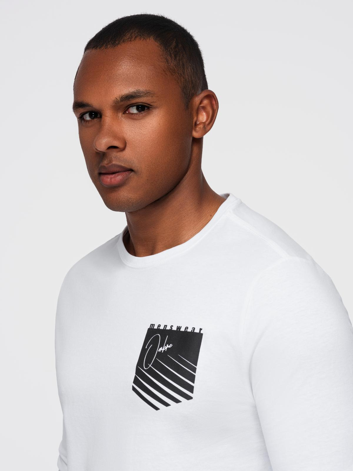 Longsleeve męski z printem w kształcie kieszonki - biały V1