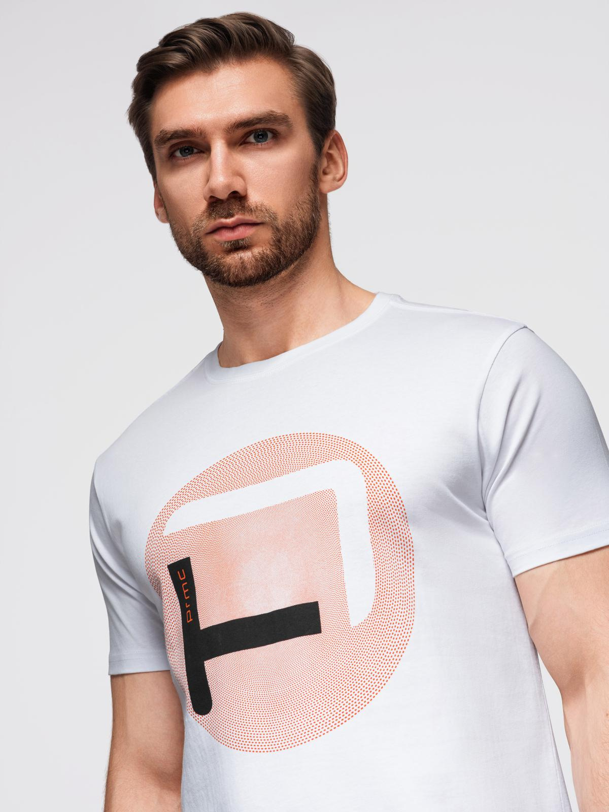 T-shirt męski z dużym nadrukiem – biały V1 - Rozmiar: S