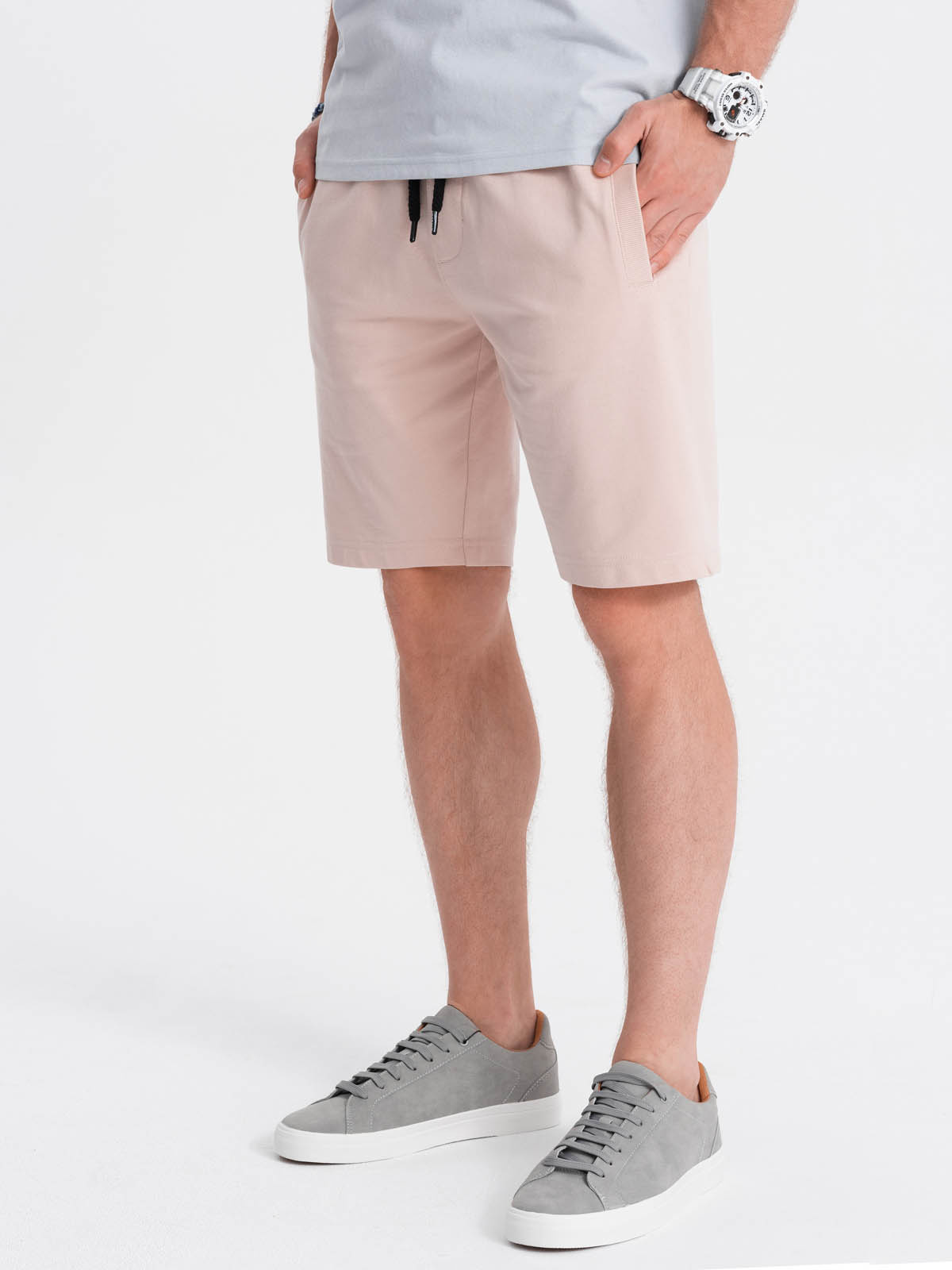 Spodenki męskie dzianinowe - pudrowo różowe V6