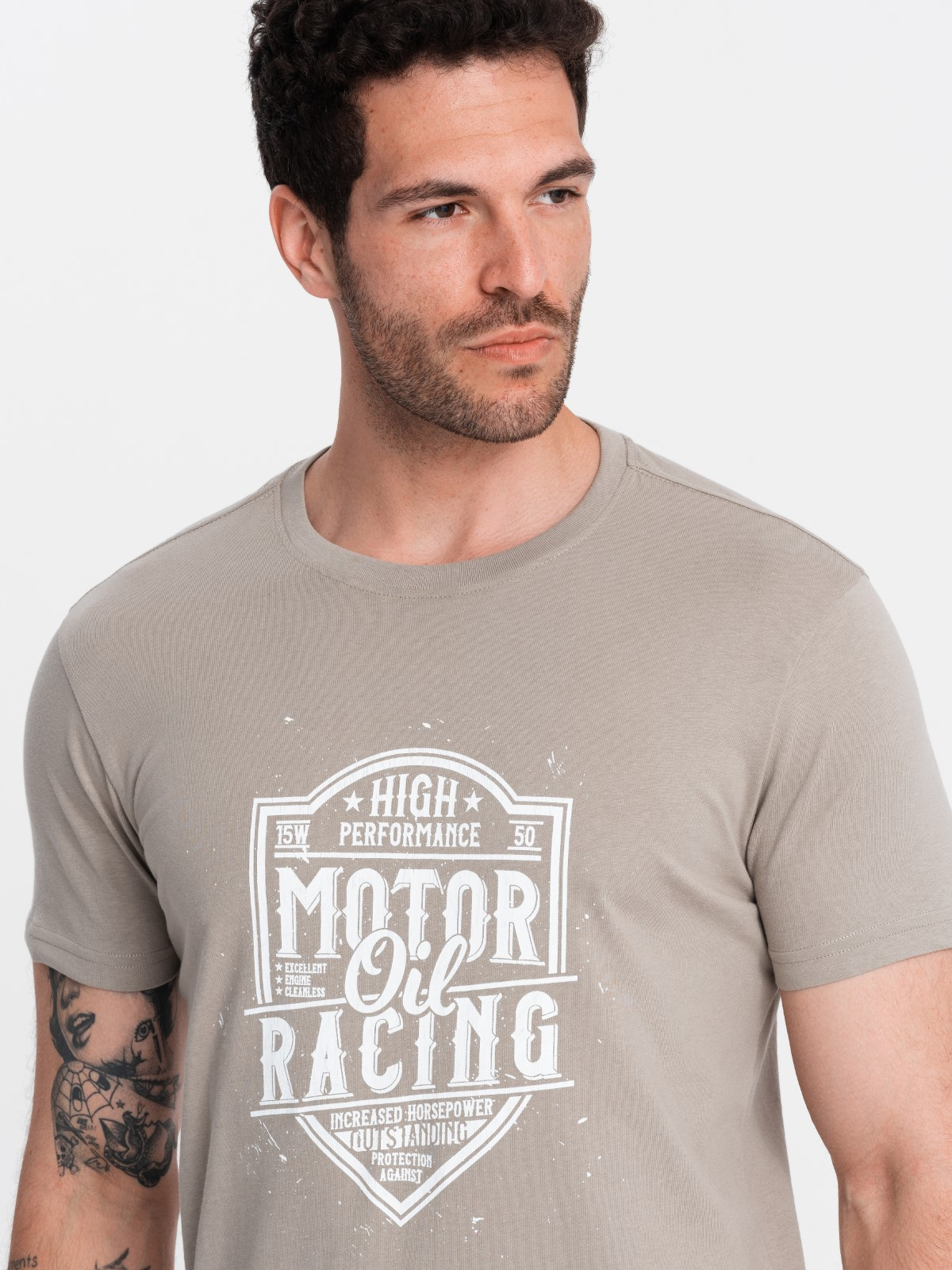 T-shirt męski z nadrukiem w stylu motocyklowym – popielaty V3 - Rozmiar: L