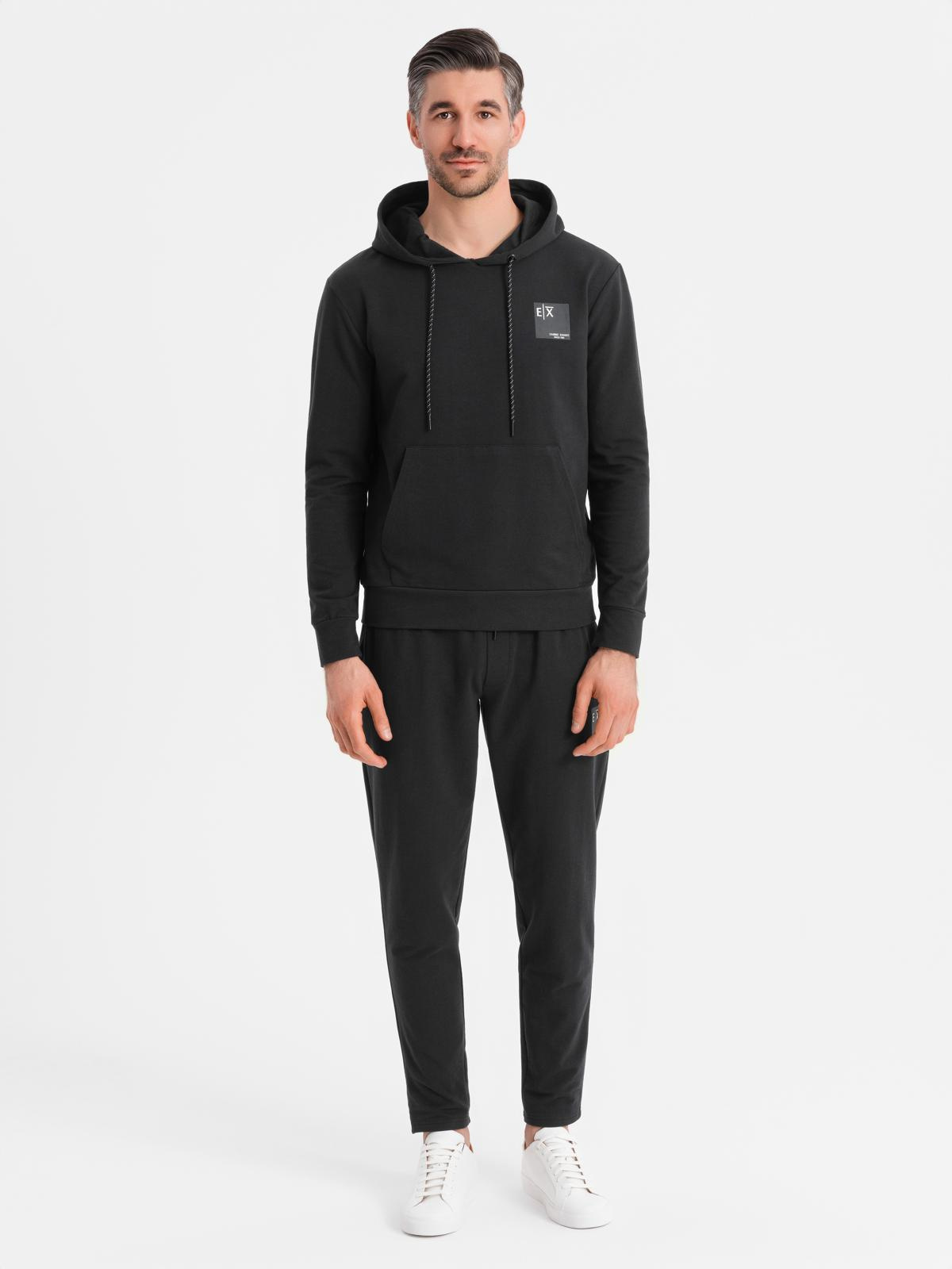 Komplet dresowy męski bluza z kapturem + spodnie dresowe - czarny V1