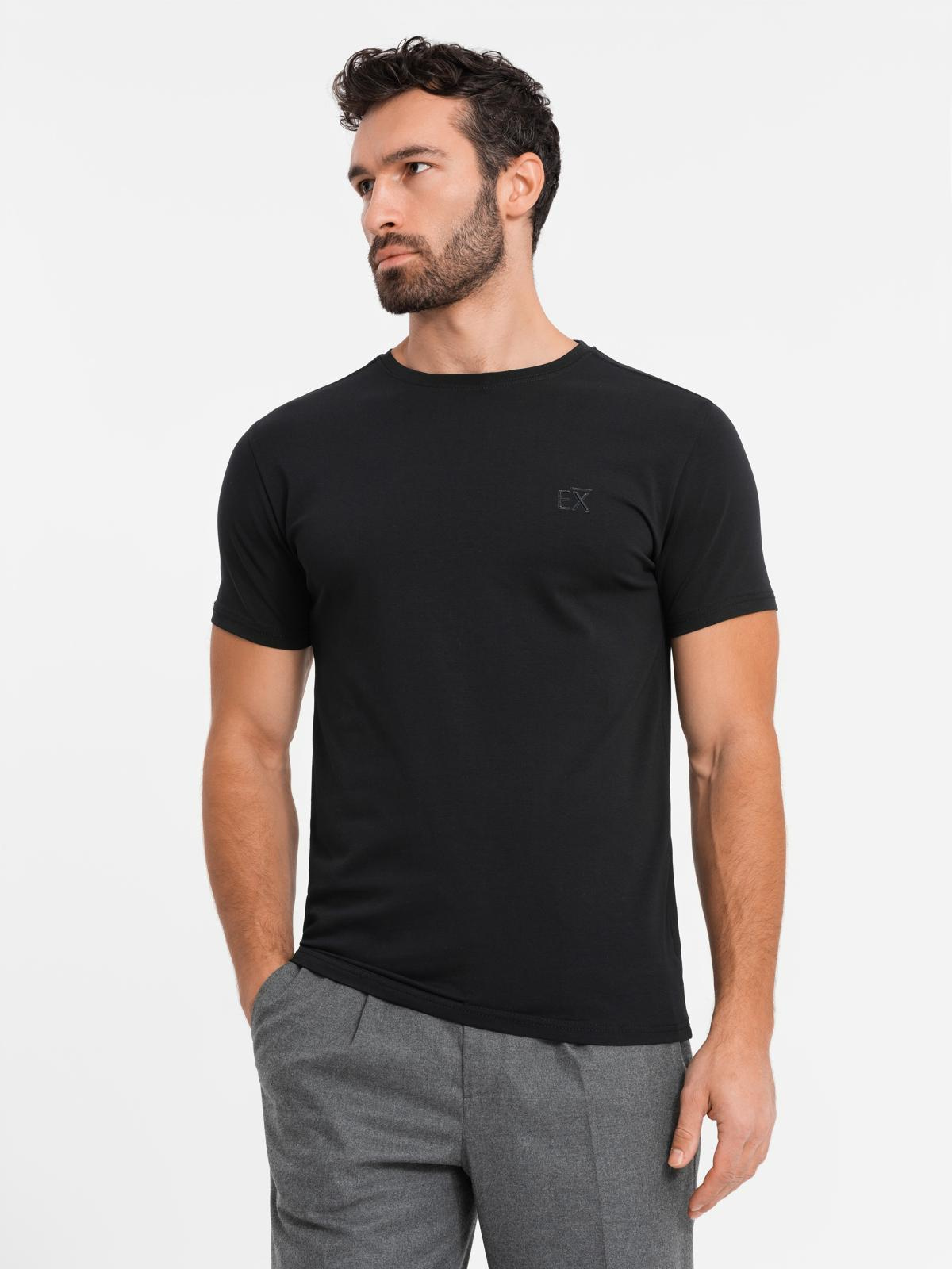 T-shirt męski SLIM FIT z elastanem i printem – czarny V1 - Rozmiar: S