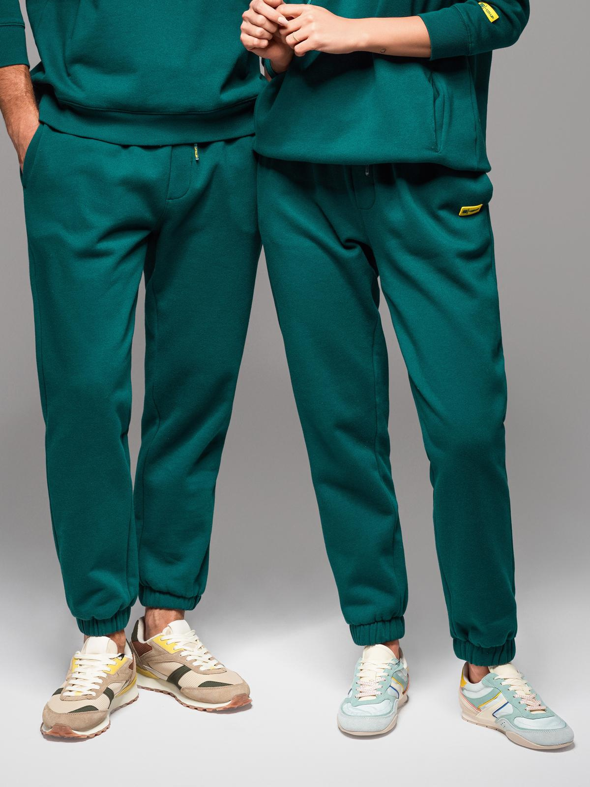 Klasyczne dresowe spodnie unisex ze ściągaczami – ciemnozielone V17 - Rozmiar: XL/XXL