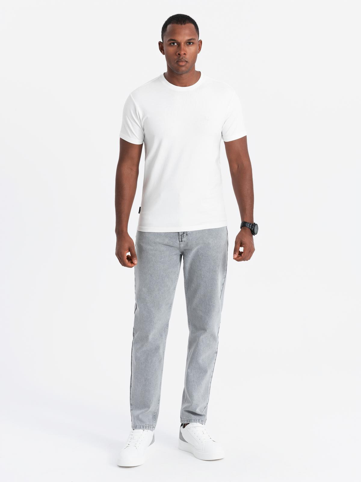 Męska koszulka SLIM FIT z okrągłym dekoltem i logotypem – biała V1 - Rozmiar: L