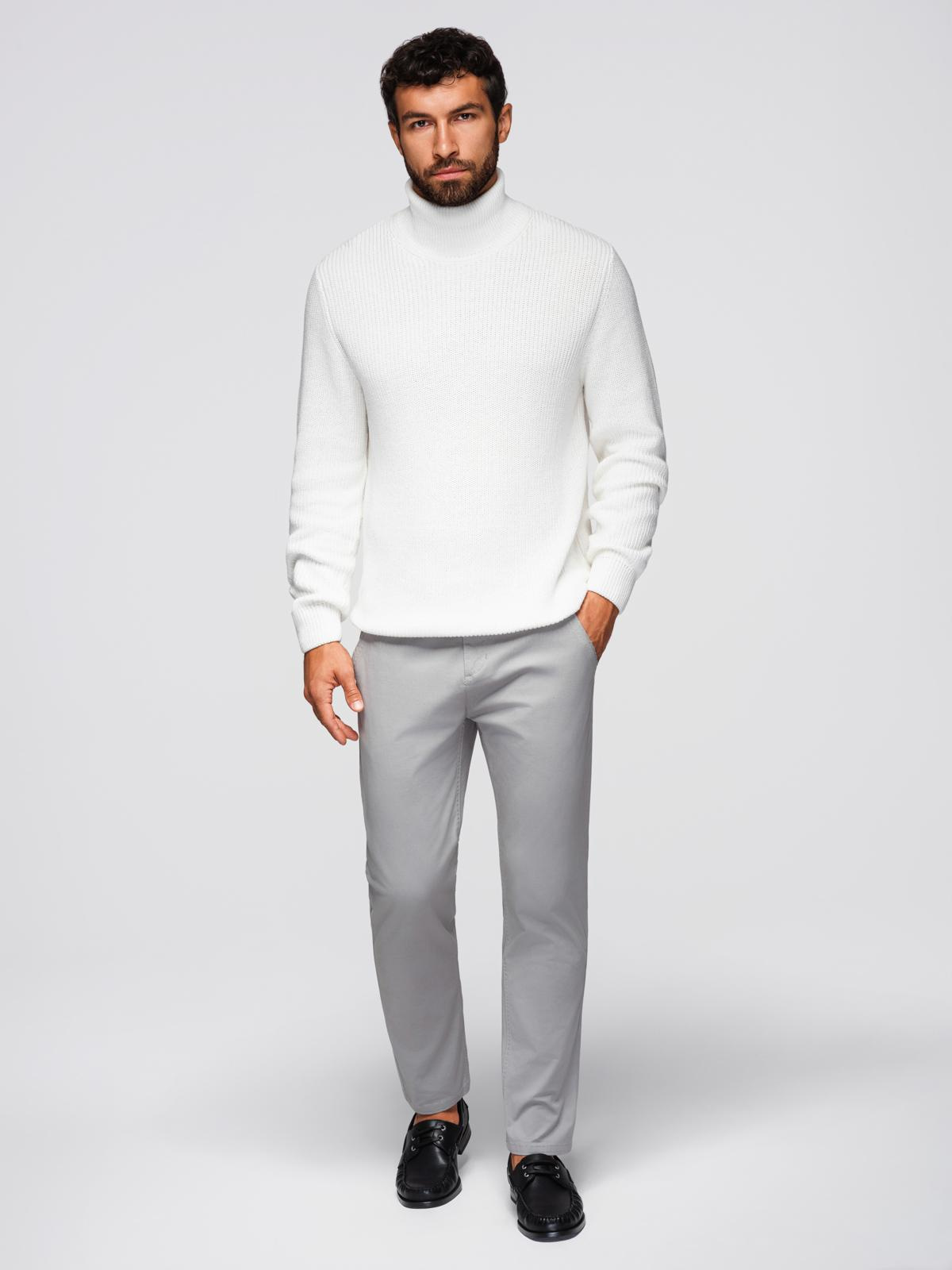 Spodnie męskie chino z ozdobną taśmą w pasie SLIM FIT – szare V6 - Rozmiar: M