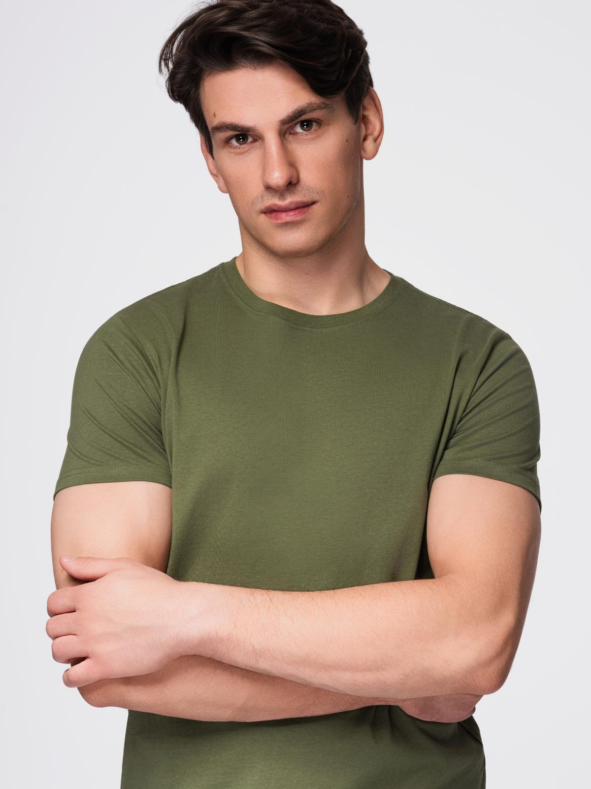 T-shirt męski klasyczny bawełniany BASIC - khaki V6 - Rozmiar: L