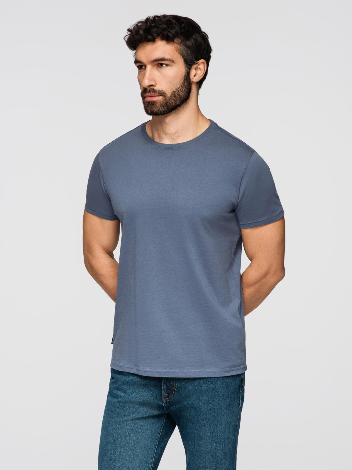 T-shirt męski klasyczny bawełniany BASIC - niebieski denim V7