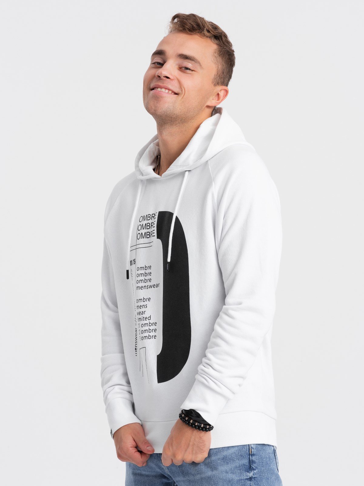 Męska bluza z nadrukiem HOODIE - biała V1 - Rozmiar: XXL