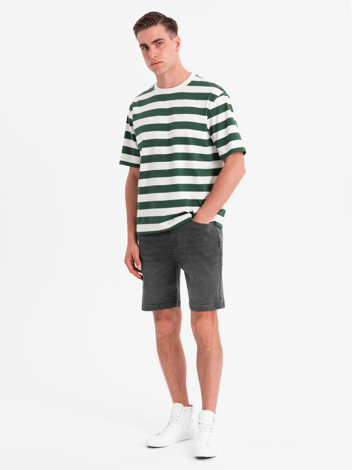 Szorty męskie z gumką w pasie i efektem sprania – szare V3 - Rozmiar: S