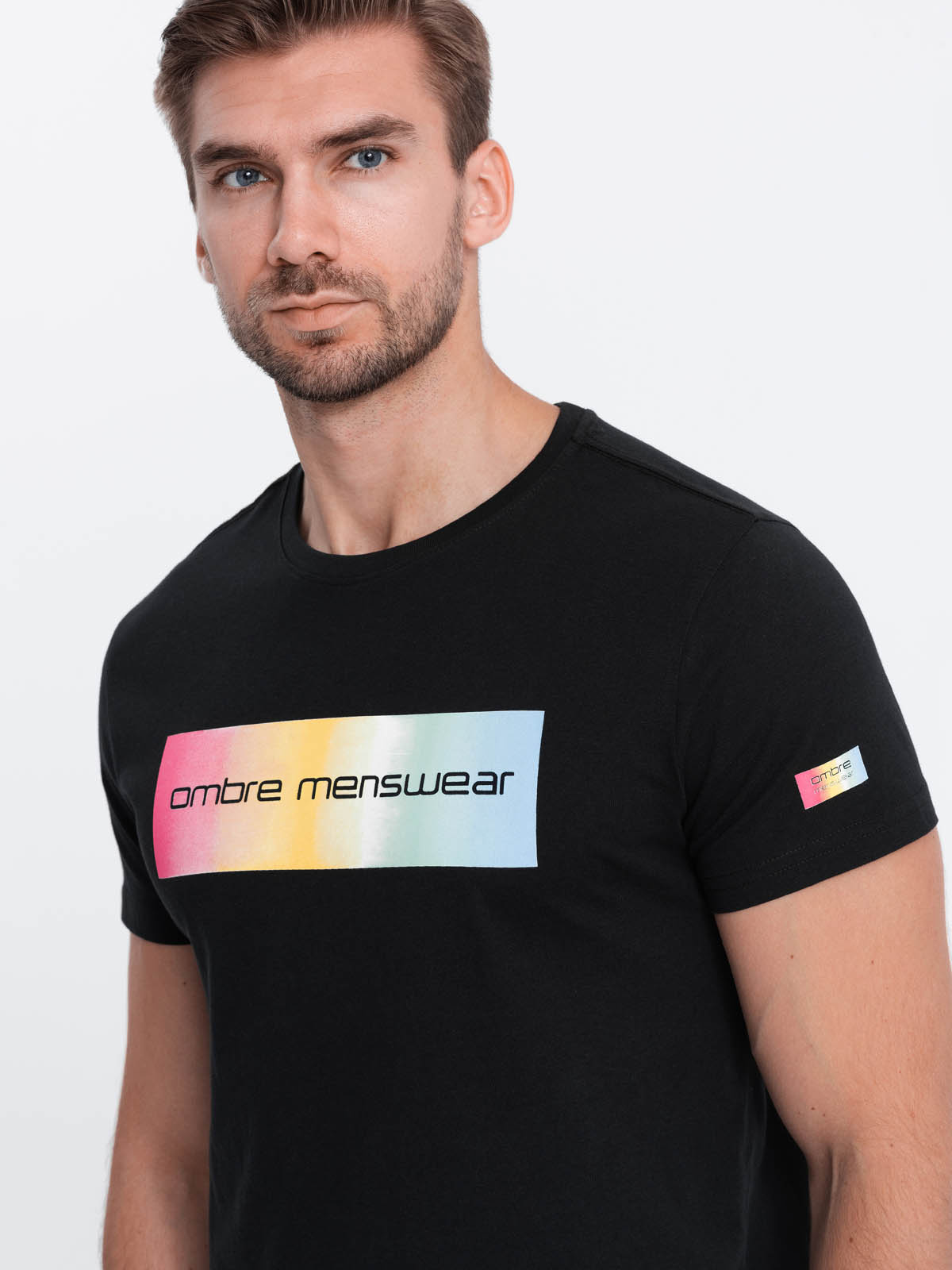 T-shirt męski bawełniany z nadrukiem - czarny V1 - Rozmiar: XXL