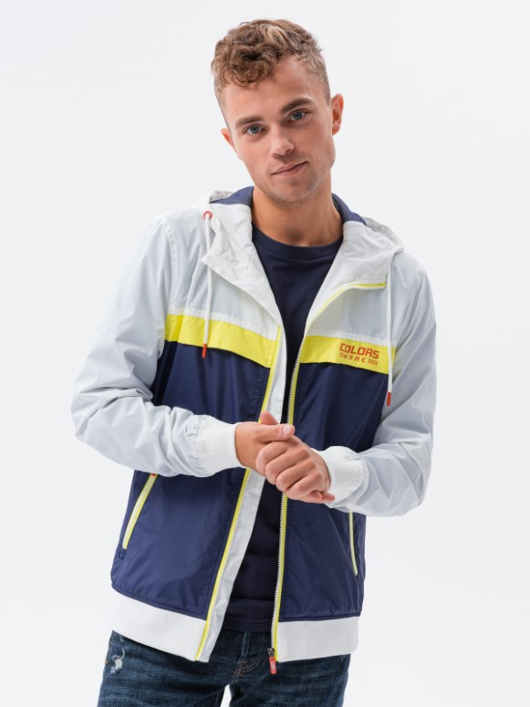 Kurtka męska wiatrówka z kapturem - granatowa V1