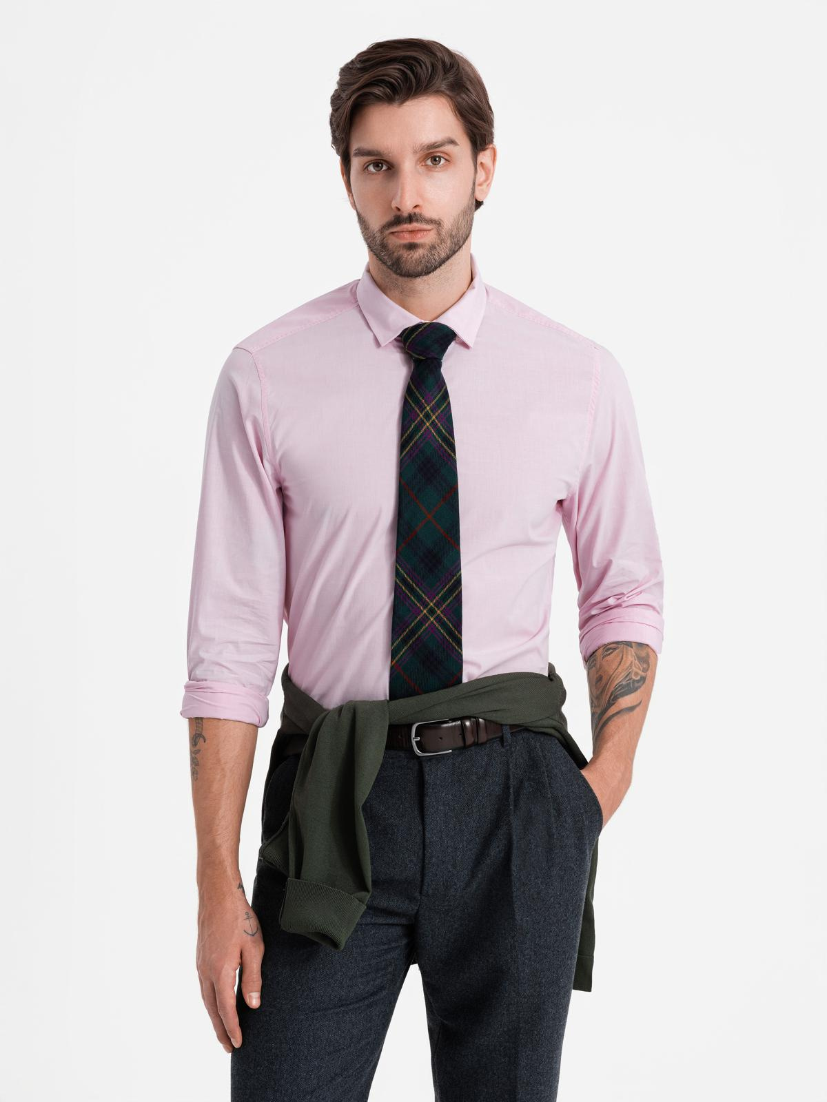 Bawełniana klasyczna koszula REGULAR - jasnoróżowa V2 - Rozmiar: L