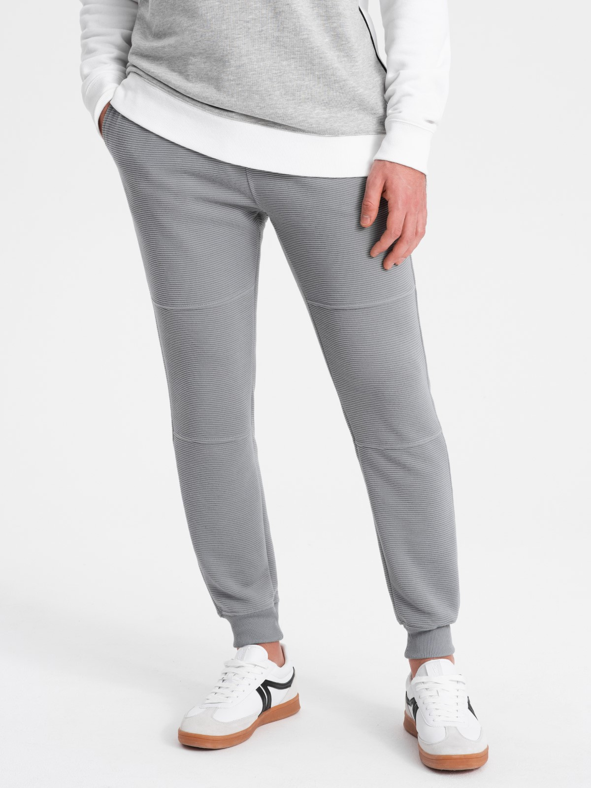 Spodnie dresowe męskie z tkaniny ottoman - szare V5