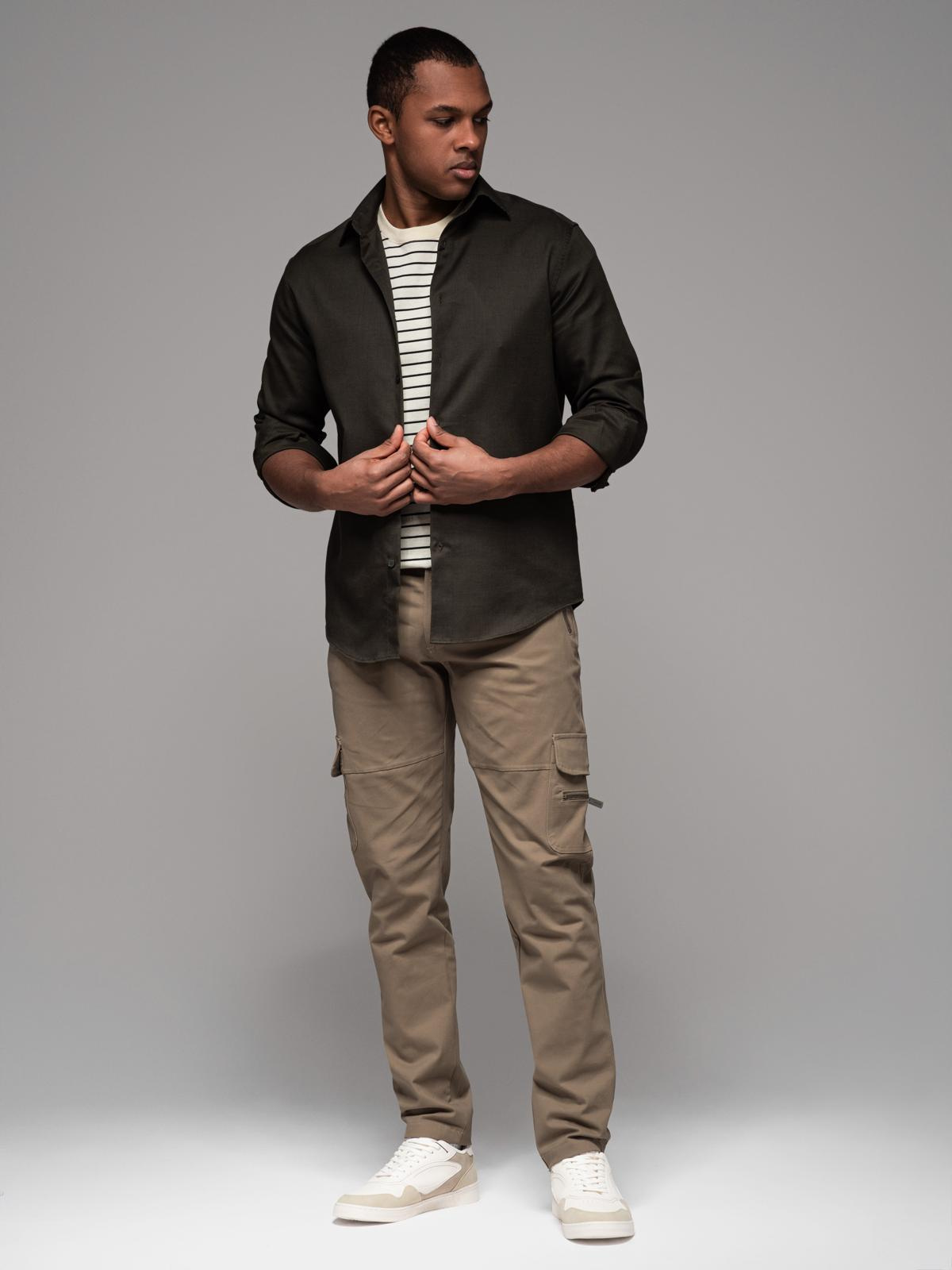 Spodnie męskie cargo STRAIGHT LEG z kieszeniami zapinanymi na zamek – khaki V3 - Rozmiar: XL