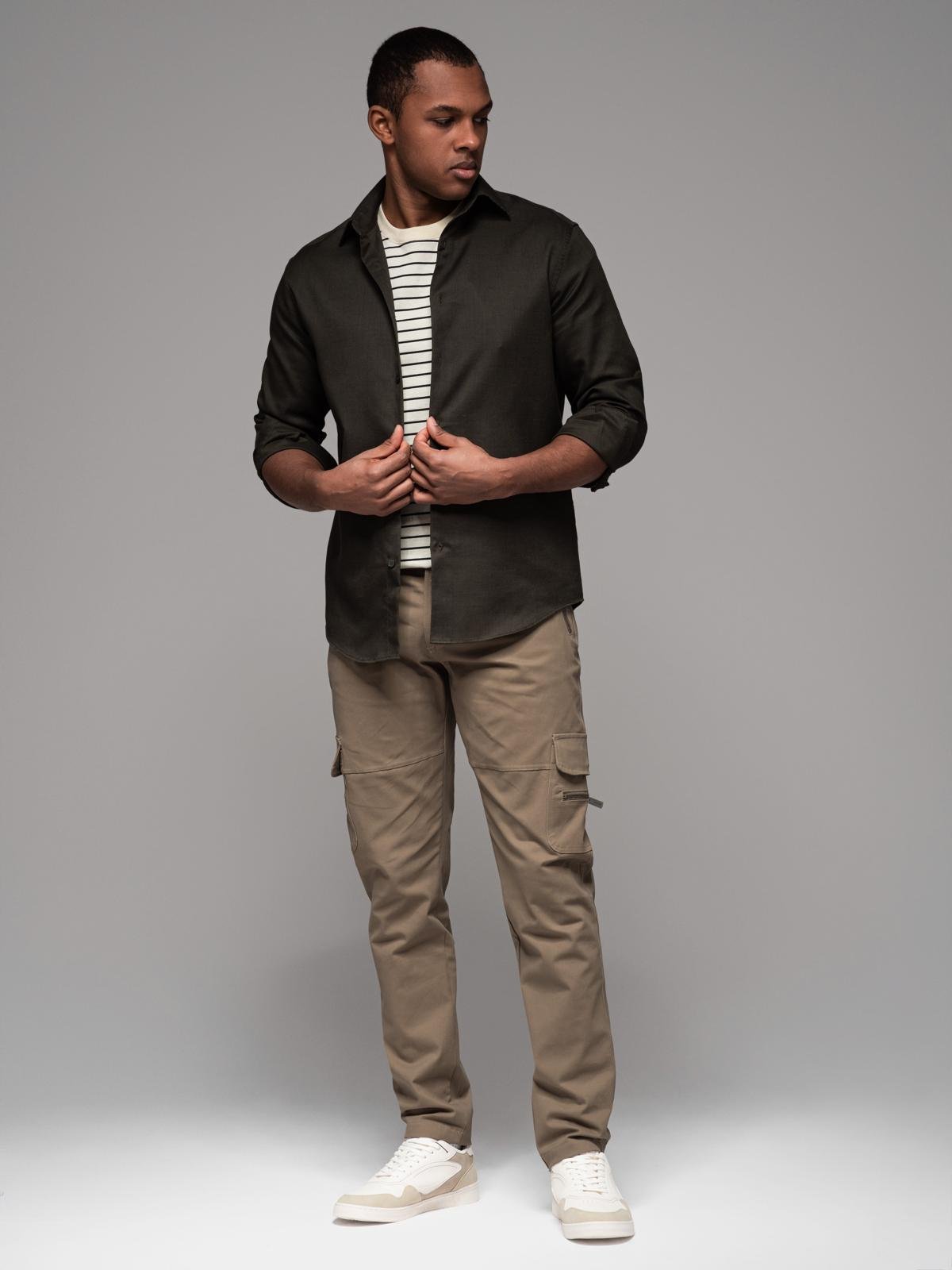 Spodnie męskie cargo STRAIGHT LEG z kieszeniami zapinanymi na zamek – khaki V3 - Rozmiar: XL