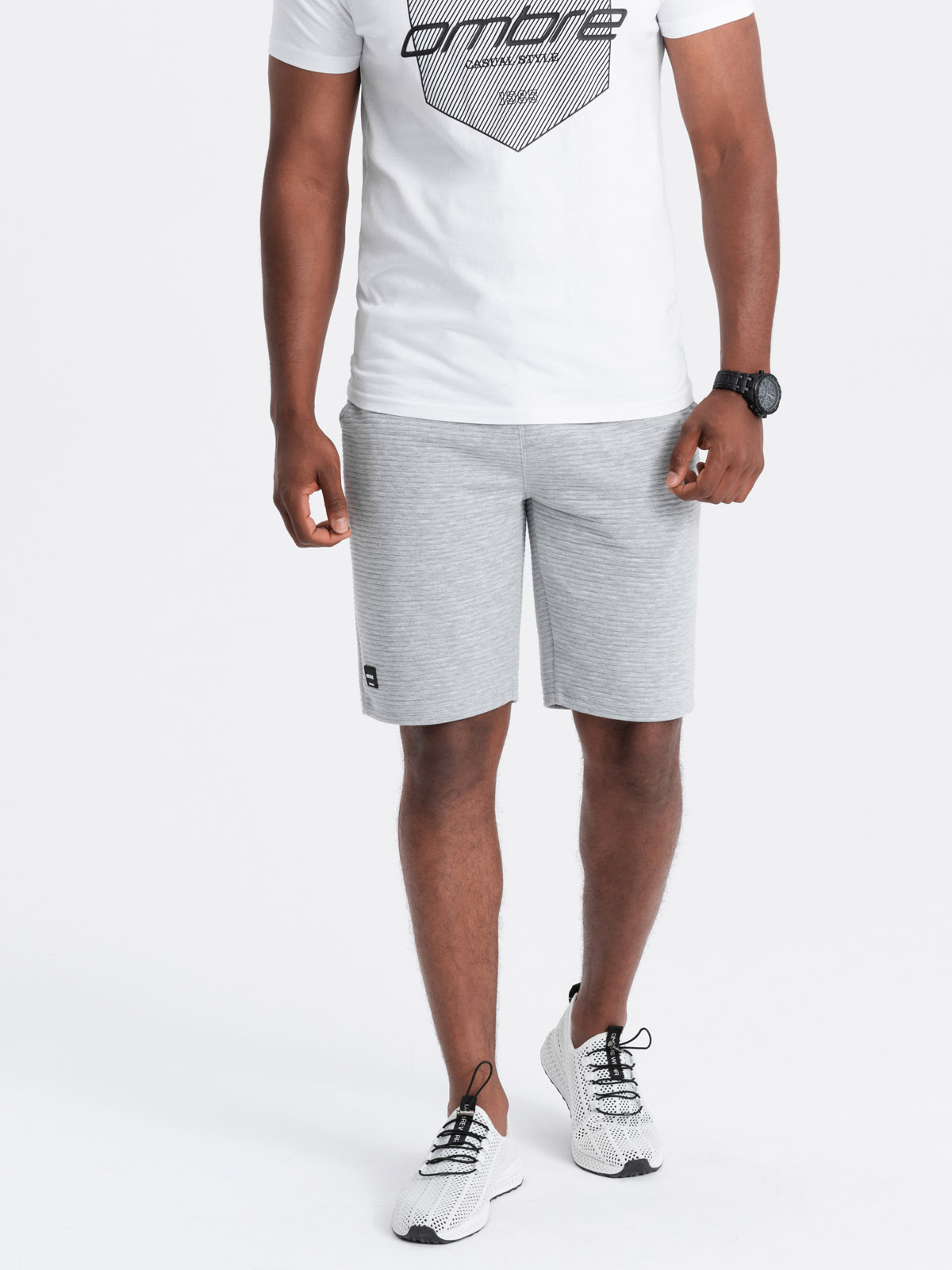 Krótkie męskie spodenki dresowe z dzianiny ottoman – szare V2