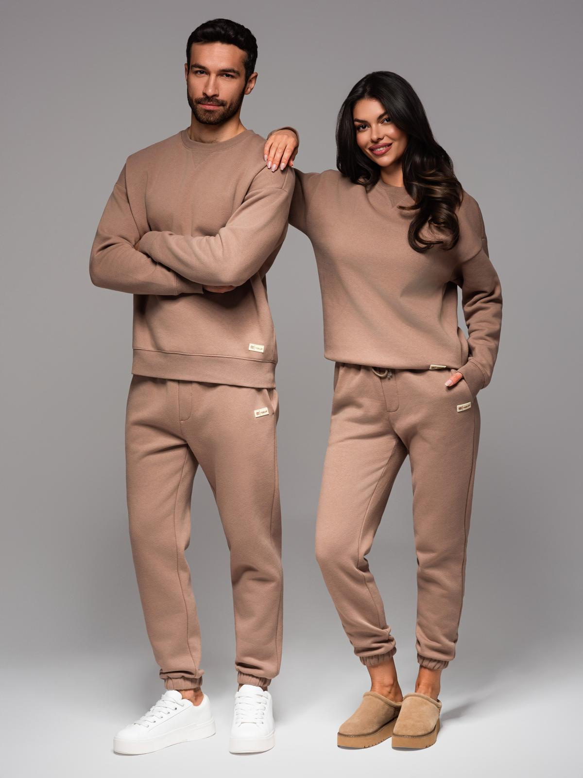 Komplet dresowy UNISEX w stylu athleisure ze spodniami i bluzą - brązowy V16