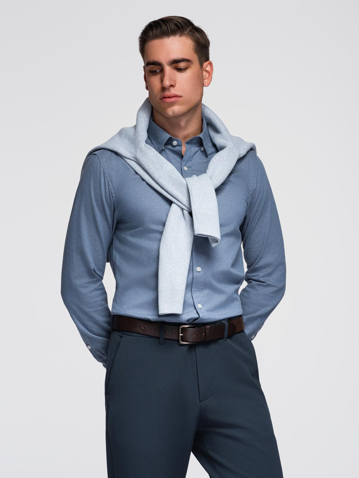 Koszula męska SLIM FIT z ozdobnej tkaniny – niebieska V1 - Rozmiar: XXL