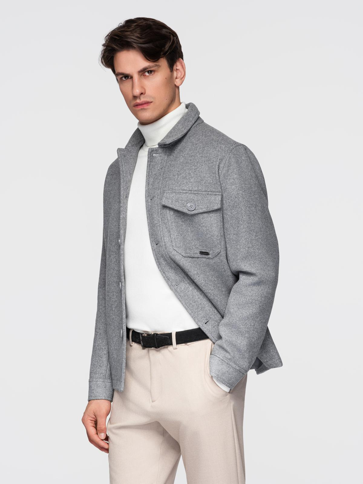 Lekka flauszowa kurtka męska z dodatkiem wiskozy – szara V2 - Rozmiar: S