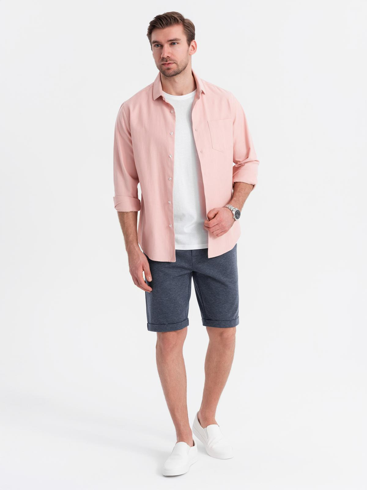 Męskie krótkie spodenki na gumce ze strukturalnej dzianiny – granatowe V1 - Rozmiar: M