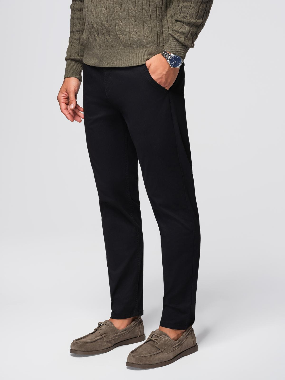 Spodnie męskie chino z ozdobną taśmą w pasie SLIM FIT – czarne V1 - Rozmiar: S