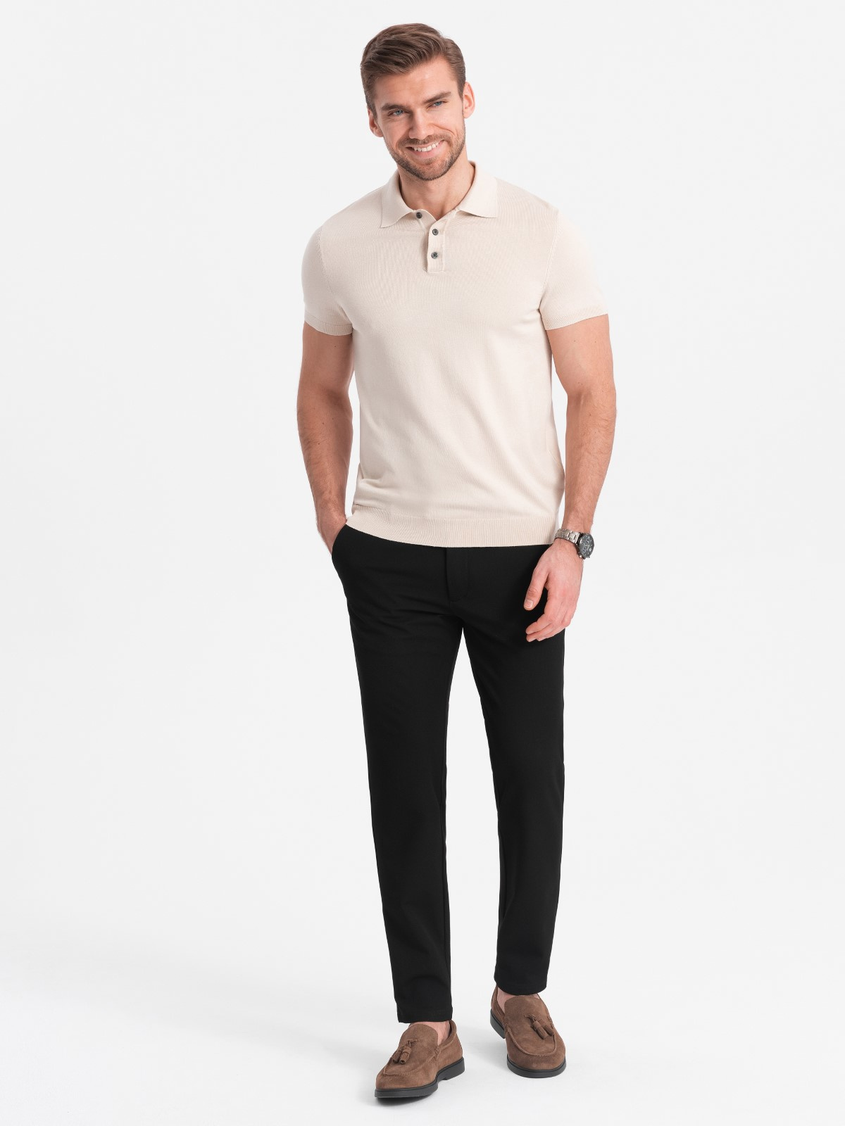 Spodnie męskie eleganckie chino SLIM FIT - czarne V4 - Rozmiar: XXL
