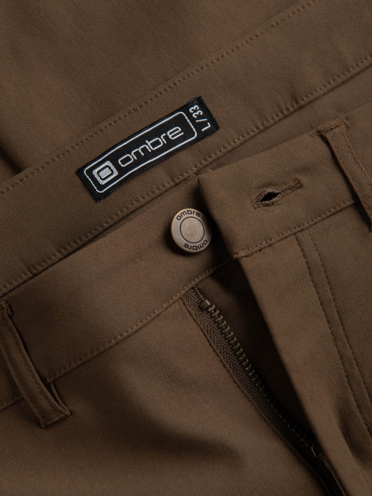 Spodnie męskie materiałowe REGULAR z kieszeniami cargo - oliwkowe V2