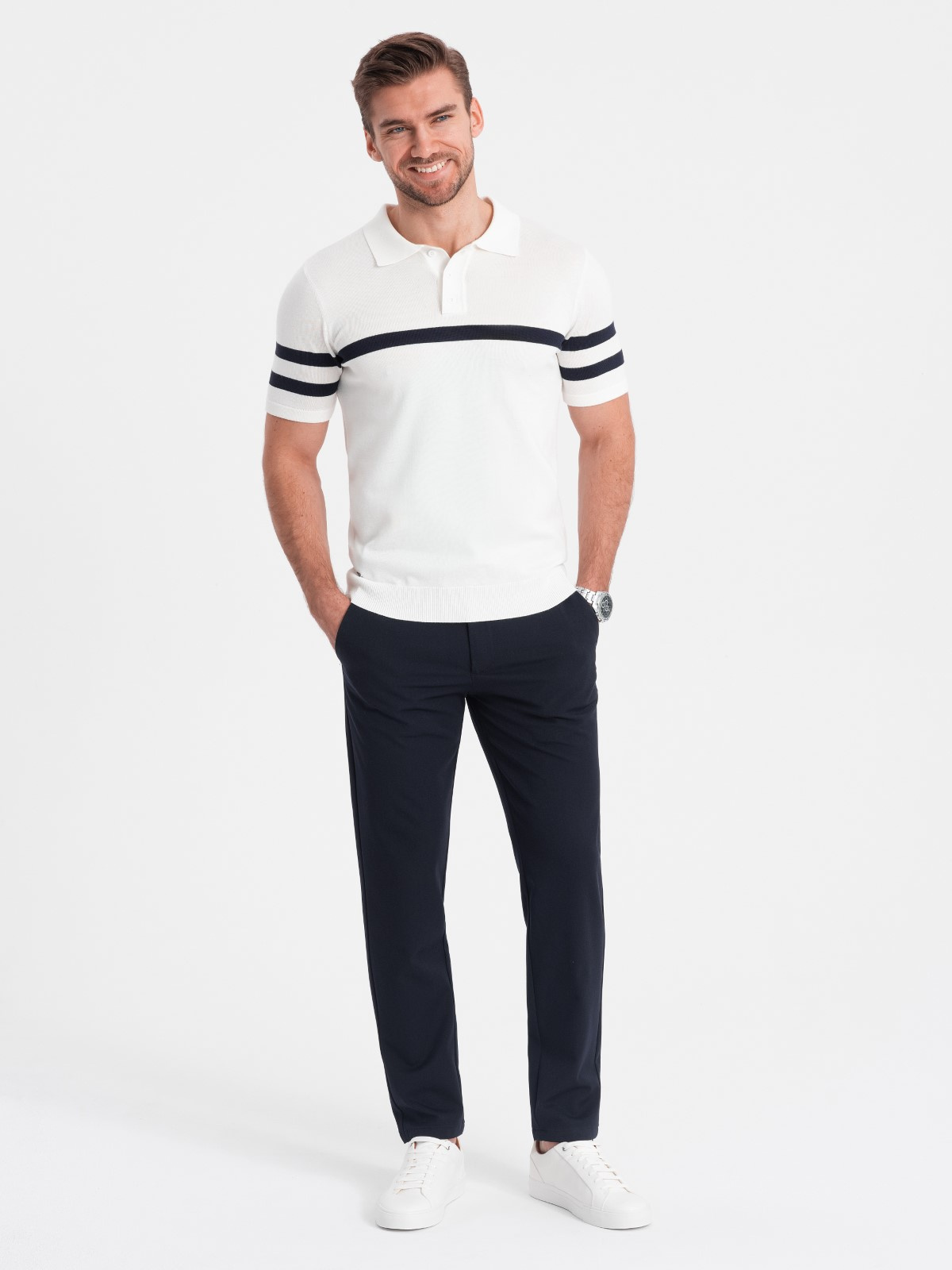 Spodnie męskie eleganckie chino SLIM FIT - granatowe V3