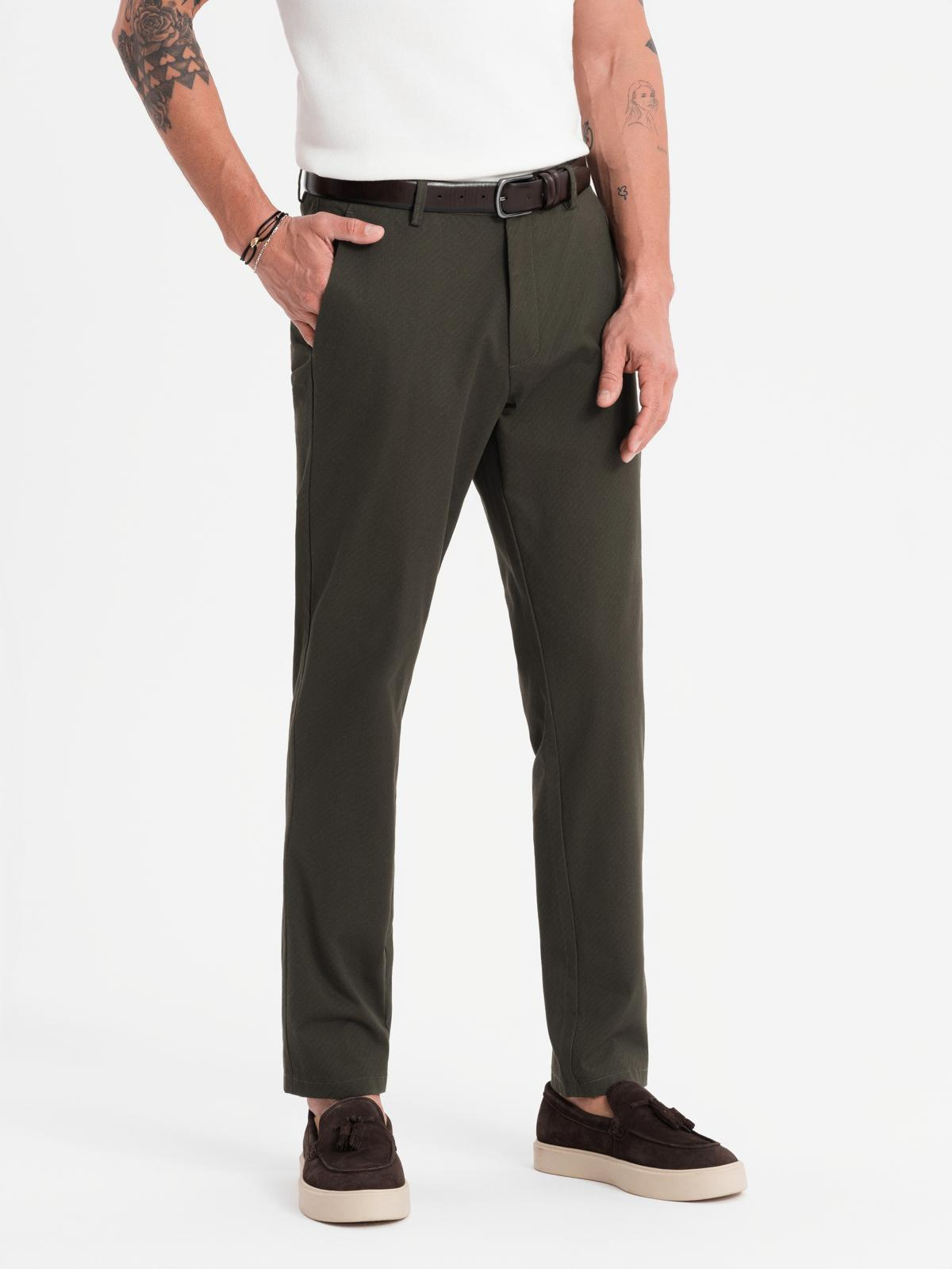 Męskie spodnie chino REGULAR FIT z delikatną strukturą – ciemnozielone V4 - Rozmiar: XL