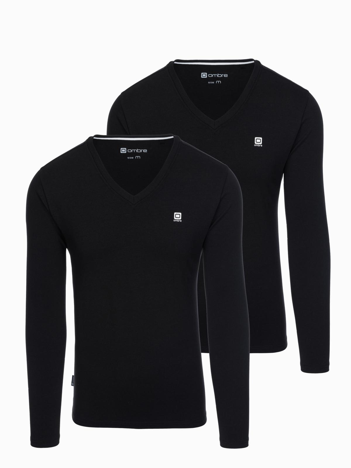 Komplet męskich longsleeve'ów SLIM FIT z dekoltem typu V i logotypem 2-pak – 2x czarny V5
