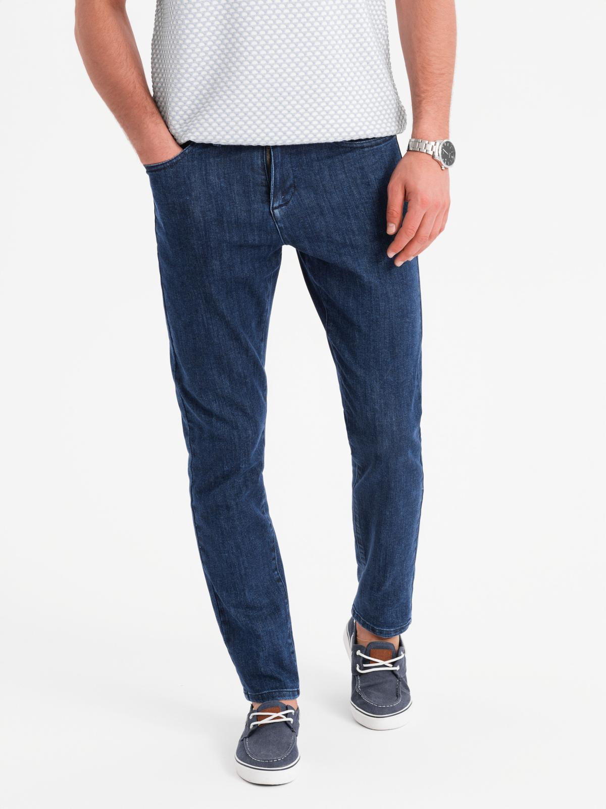 Klasyczne spodnie męskie jeansy SLIM FIT z elastanem – ciemnoniebieskie V3 - Rozmiar: S