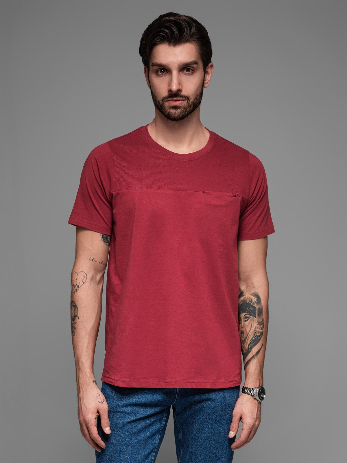 T-shirt LOOSE FIT męski z kieszonką – czerwony V3 - Rozmiar: S
